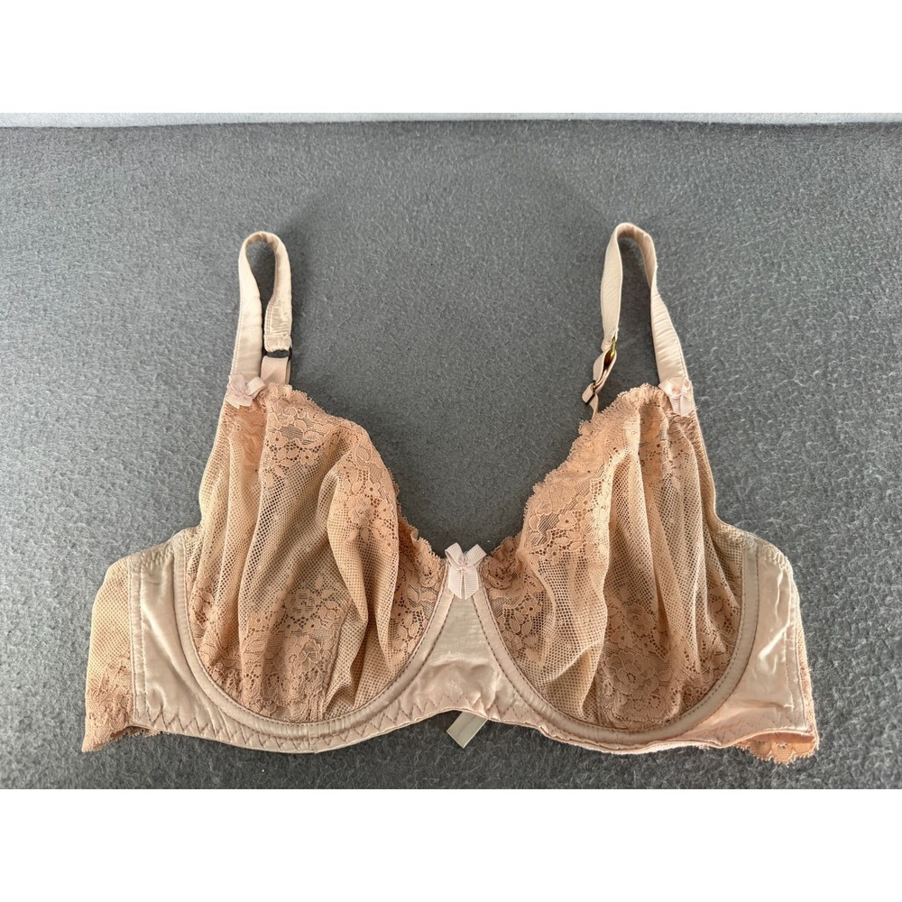 Mimi Holliday Underwire Lace Bra‎ 34E Blush Peach Silk Blend Unlined Coquette